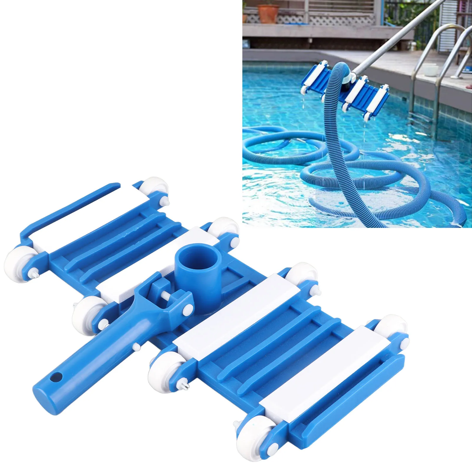 Pool Cleaning Machine Swimming Pool Accessories Swimming Pool Vacuum Head with Wheels Removable Adjustable Handle Cleaning Tools