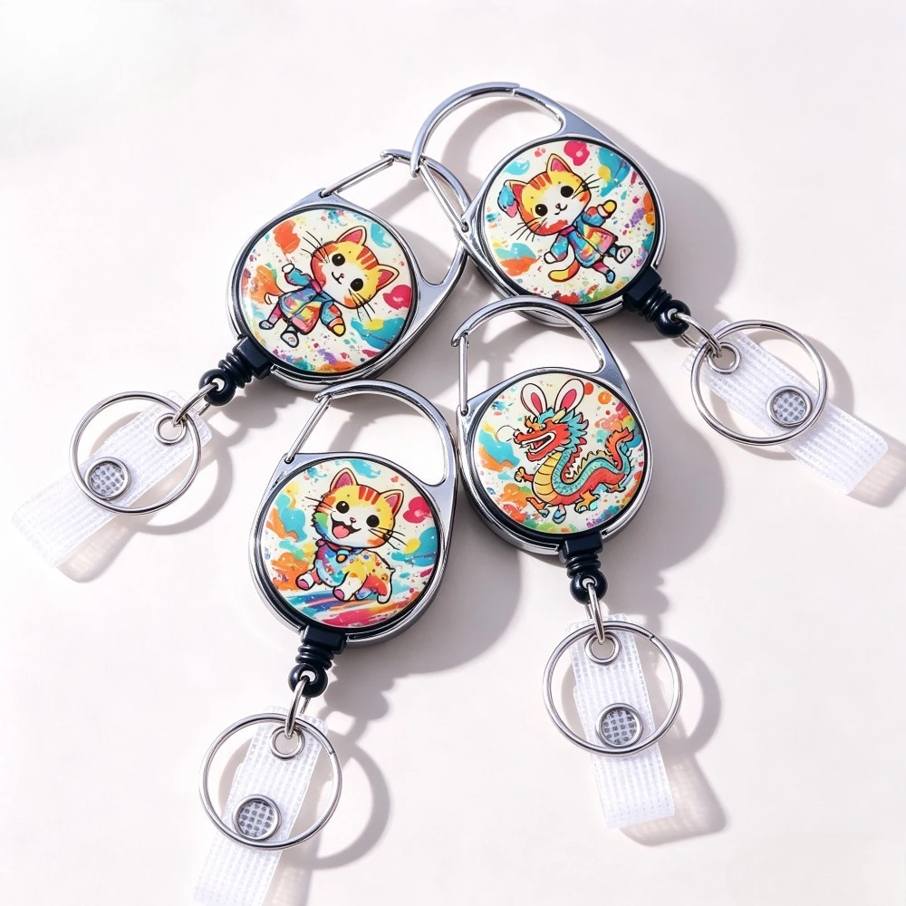 1Pc Cartoon Badge Reel Retractable Anti-lost Pass Work Card Clip Easy To Pull Badge Card Holder Sleeve Working Permit Case