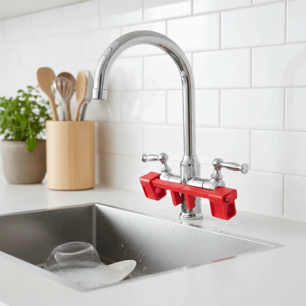 

Sturdy Material Portable Double Sink Faucet Handle Lock Compact Design Safe Material Water Tap Control Lock Easy Installation