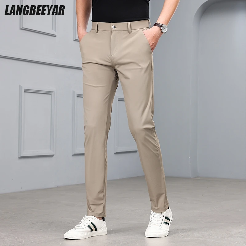 

Top Grade Ice Silk Fabric New Brand Casual Fashion Korean Style Long Pants Men Business Classic Straight Trousers Men's Clothing