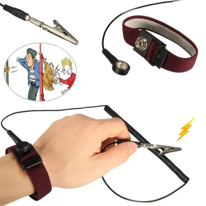 Adjustable Anti Static Bracelet Electrostatic ESD Discharge Cable Wrist Band Strap Hand Grounding Wire Cordless Wireless Clip