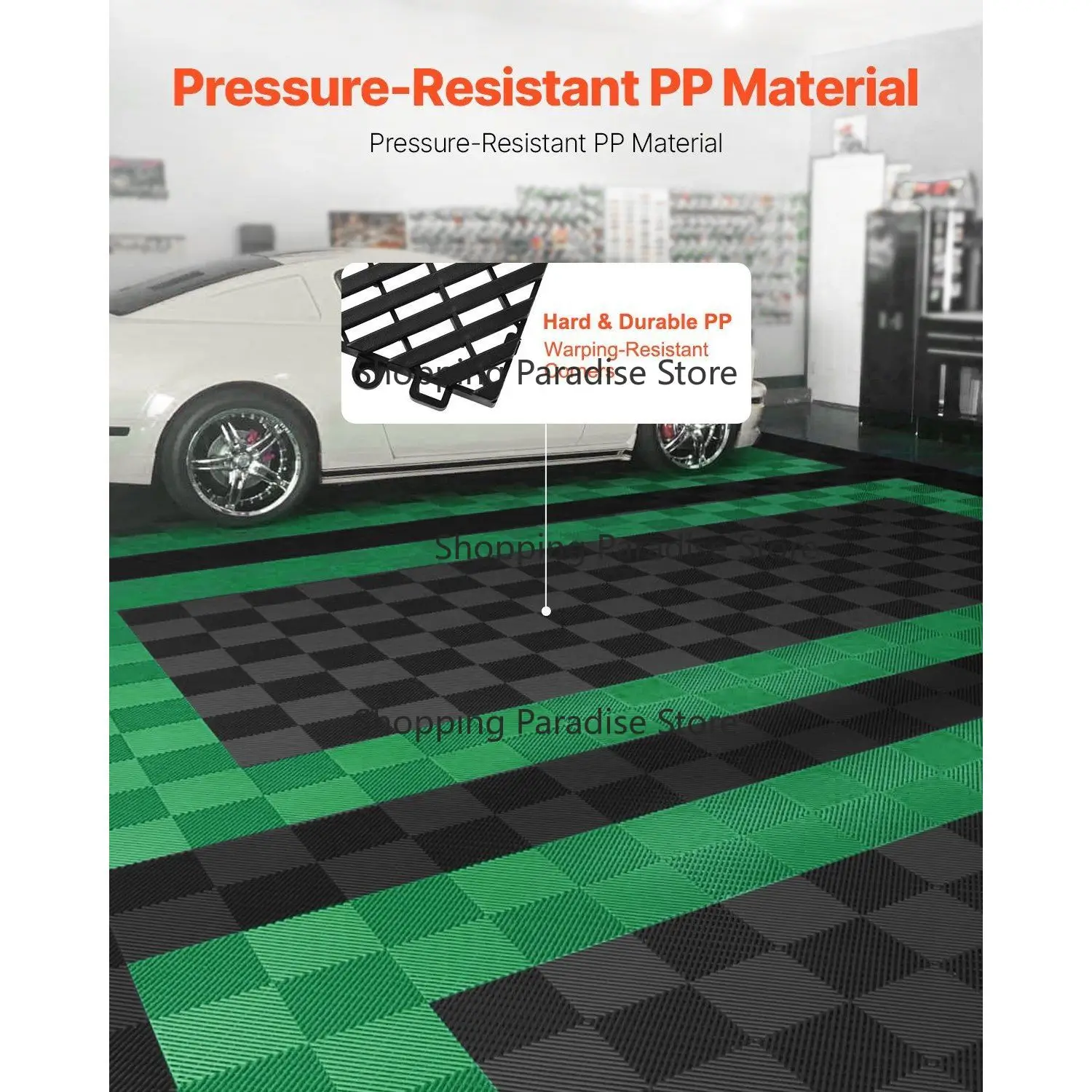 Modular 12'x12' Interlocking Cushion 55 Pcs Non-Slip Black PP Drainage Floor Tiles for Shower Garage Kitchen Garden Outdoor Use