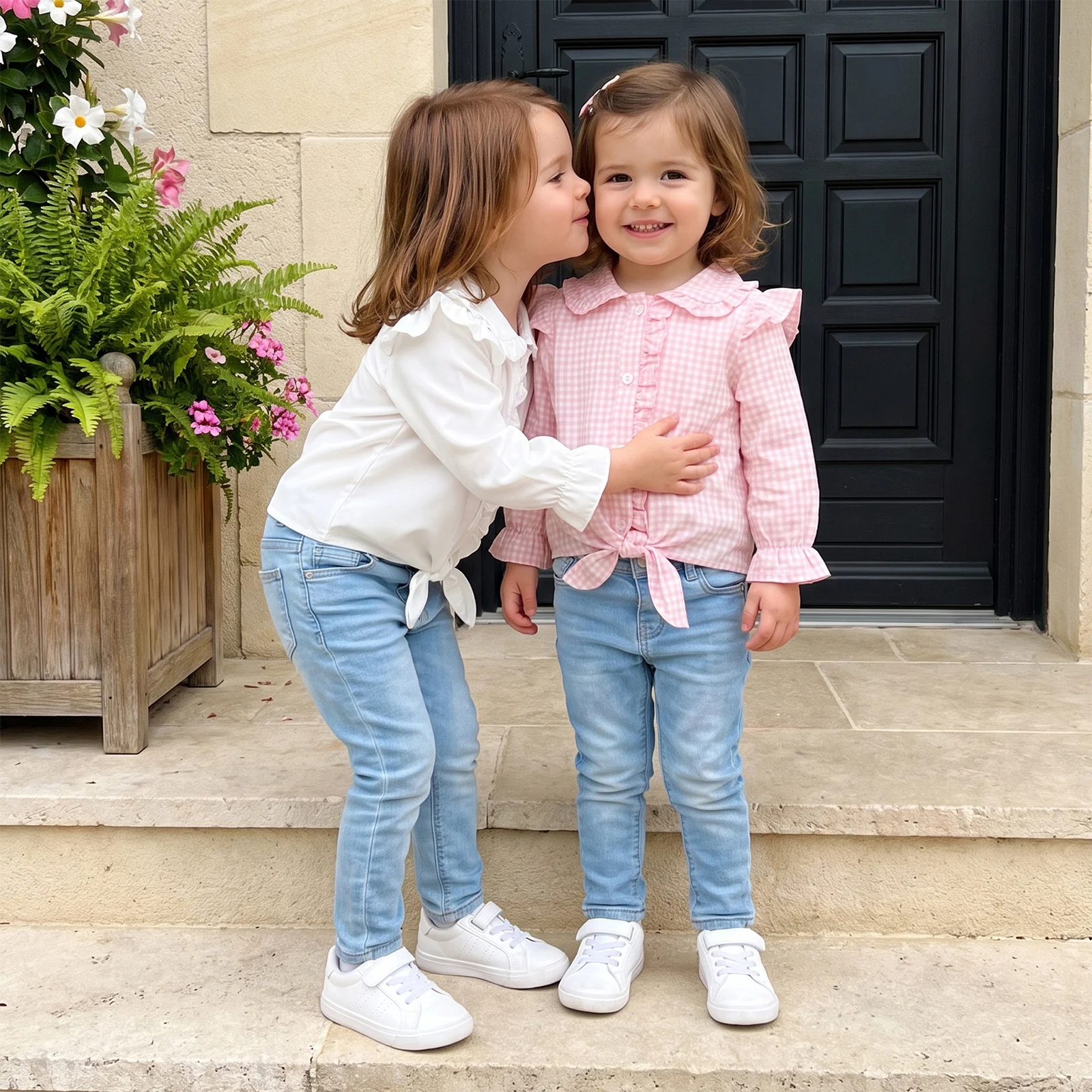 2027 Early Autumn Toddler Baby Girl Shirts Fashion Puff Long Sleeve Doll Collar Button Front Fall Blouse Tops