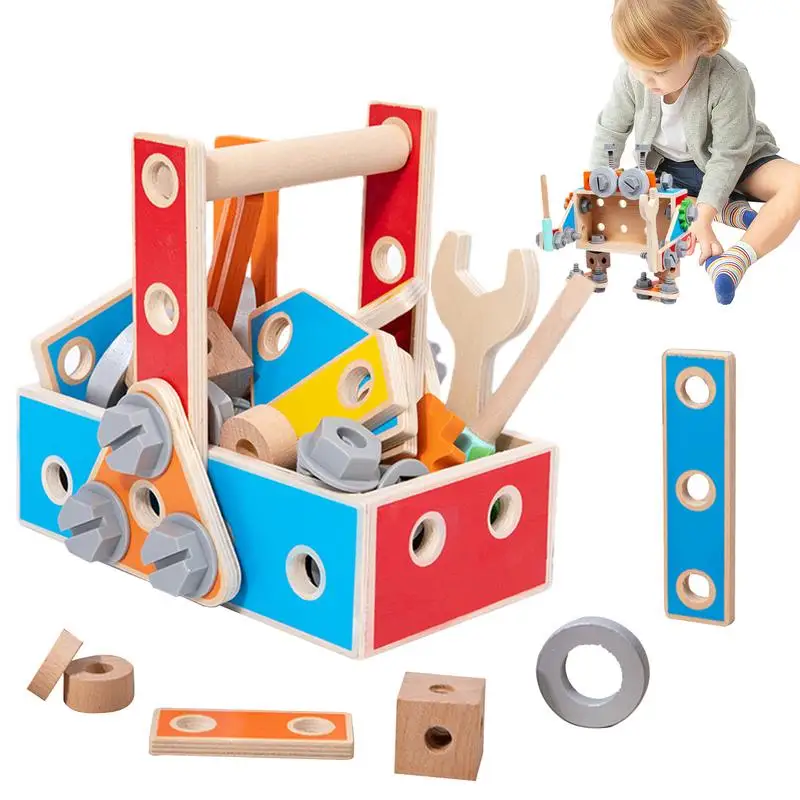 Id's Wooden Tool Box Wooden Nuts And Bolts Building Blocks Construction Kit Carpenter Tool Montessori Education Toys