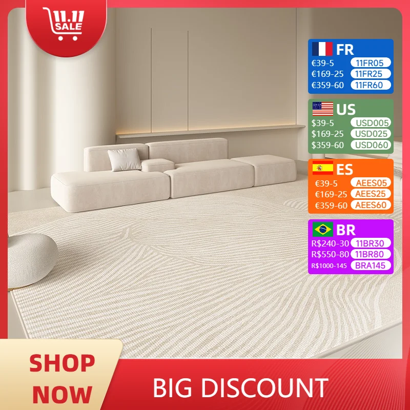 

Living Room Carpet Large Area Simple Lines Bedroom Bedside Rug Home Decor Velvet Light Luxury Coffee Table Floor Mat Alfombra 양탄