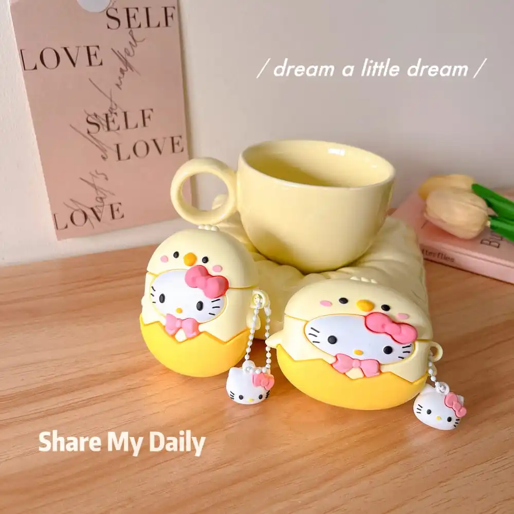 Hot 3D Cute Cartoon Anime Role Chick Hello Kitty Earphone Protective Case for AirPods 1 2 3 Pro 2rd Soft Silicone Protect Cover