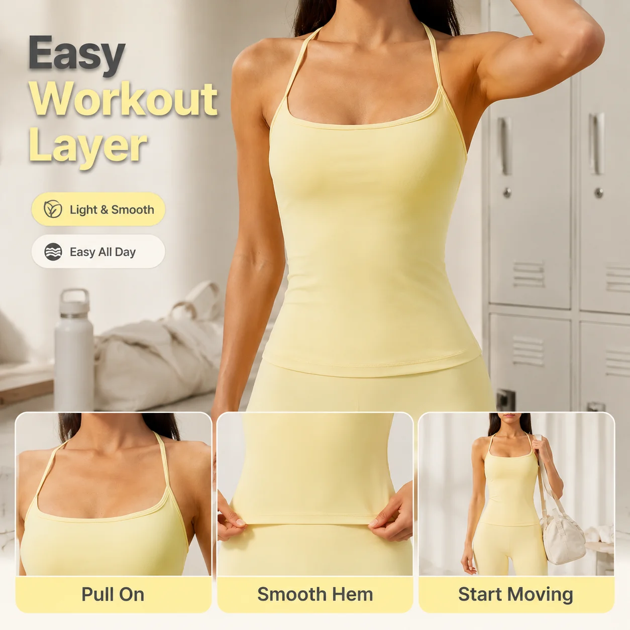 Women's Square Neck Spaghetti Strap Longline Sports Bra with Built-in Pads Nude Feeling Seamless Workout Tank Top for Yoga Pilat view 4