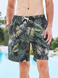 Ropa de playa de secado rápido para hombre, traje de baño holgado, pantalones cortos para correr, ropa informal para hombre, hojas de plantas, GMA2279