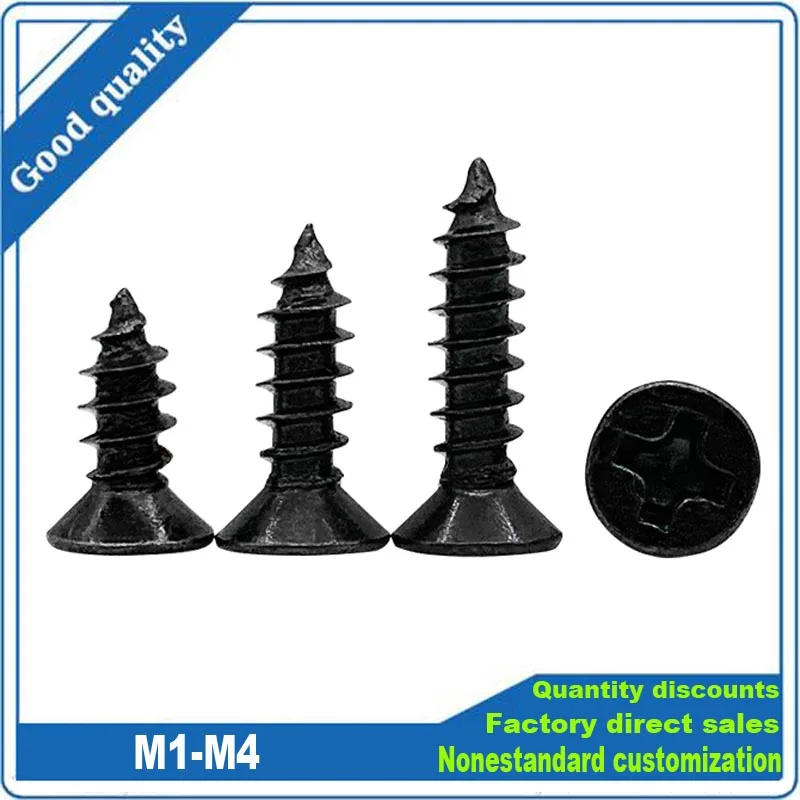 50/100pcs Hardened Black KA Phillips Countersunk Head Self Tapping Screw Flat Head Screw M1 M1.2 M1.4 M1.7 M2 M2.6 M3 M3.5  M4
