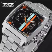 JARAGAR 569 Creative Fashion Men's Automatic Mechanical Watch Retro Square Calendar Week Stainless Steel Men's Business Watches