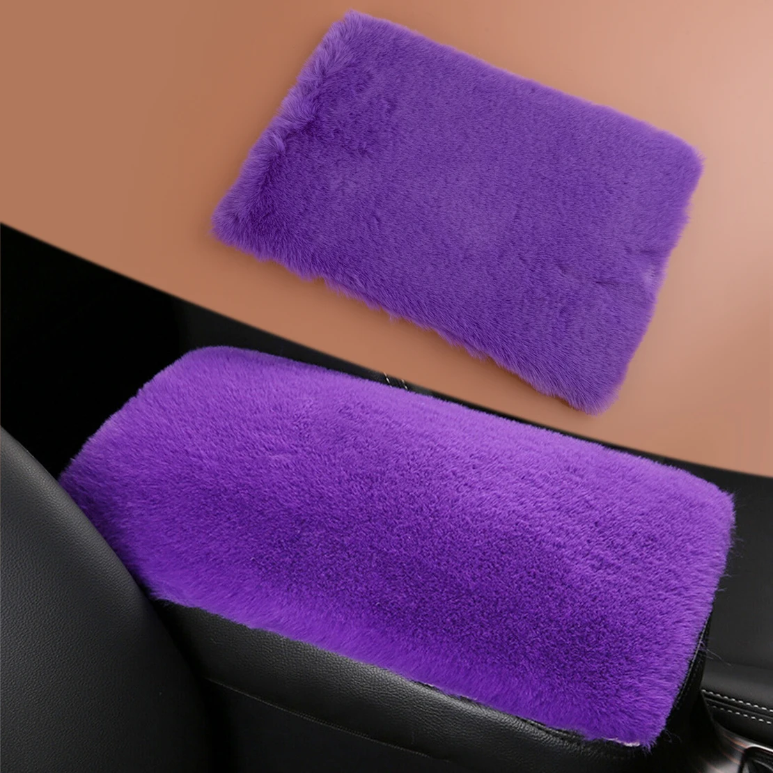 Purple Universal Car Auto Center Console Armrest Box Cover Mat Pad Cushion Faux Fur