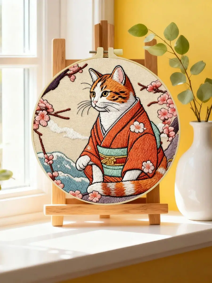 1 Stück 20X20CM/15X15CM 7,87/6,3 Zoll Katzen-Stickerei-Starter-Kit DIY-Kit DIY-Stickerei-Set für Anfänger Nähkunst – Detail 6