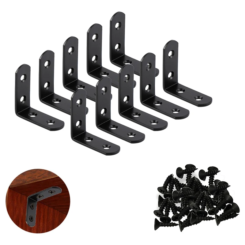 6-20 قطعة دعامة زاوية سوداء على شكل حرف L، دعامة زاوية قائمة من الفولاذ المقاوم للصدأ 40 مم، وصلة معدنية دعامة زاوية قائمة للخشب #6