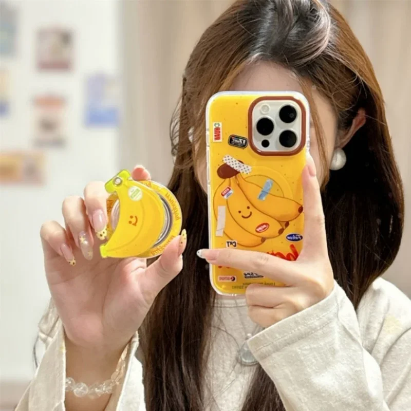 

New Design Ins Cute Banana Magsafe Griptok Holder Phone Stand Magnetic for IPhone 17 16 Pro Foldable Ring Lazy Holder