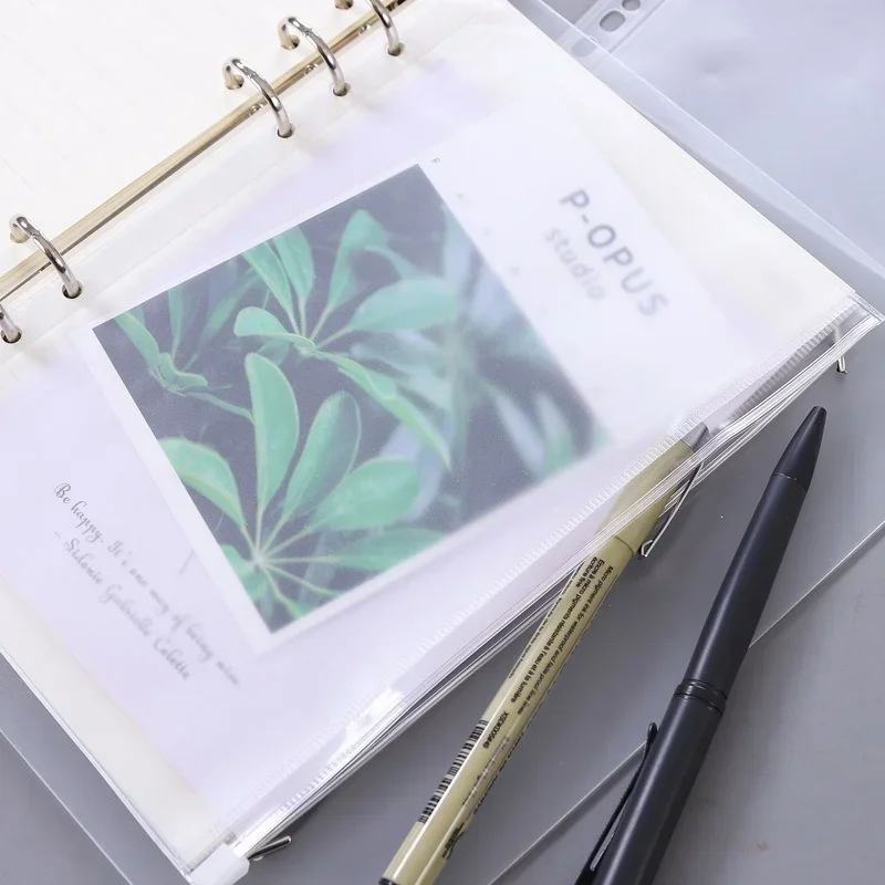 5PCS Convenient Transparent PVC A4 A5 A6 A7 Binder Pocket Clear Zipper Folders for 4/6 Notebook Binder Filing Organizer Bags