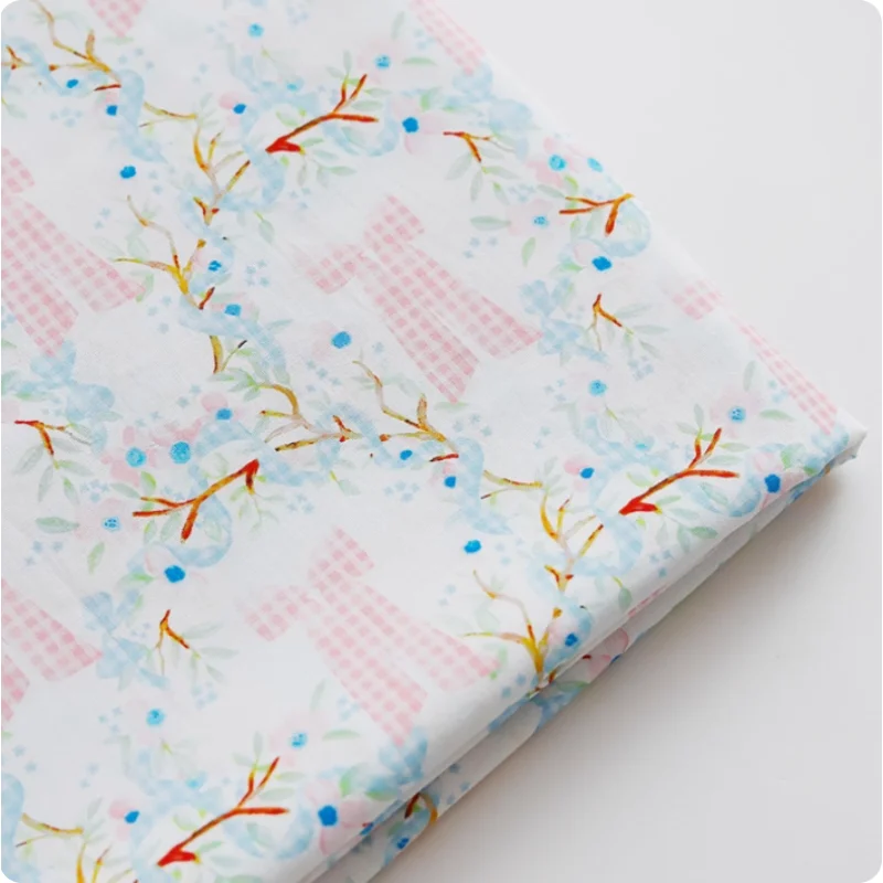 

Ins style floral bow print cotton fabric for shirts, dresses, home wear, clothing diy fabric
