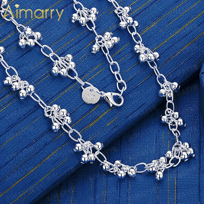 Women's 925 Sterling Silver Multi Bead Cluster O-chain Necklace