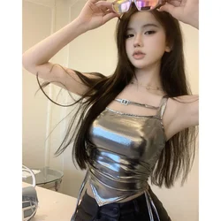 2023 Summer Pure Desire Sexy Backless Irregular Small Tank Top Sling Pull Sister Style Bilateral Shirring Waist Vest Crop Tops