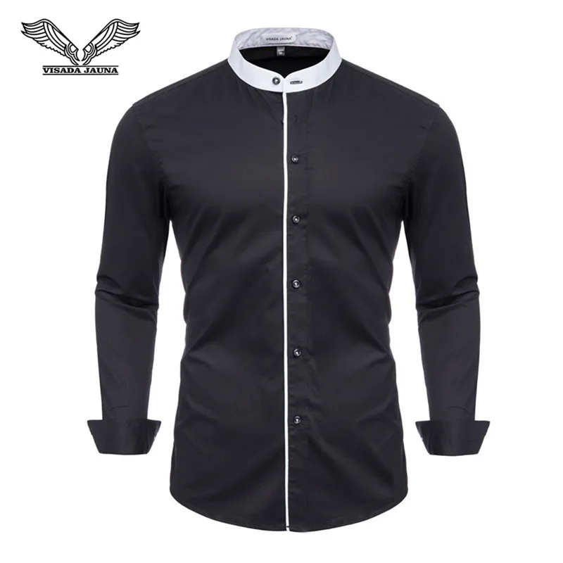 

VISADA JUANA 2022 100% Cotton Men's Shirts Stand Collar Slim Fit Casual Long Sleeve Formal Dress Shirts Male Clothes Camisa Y57