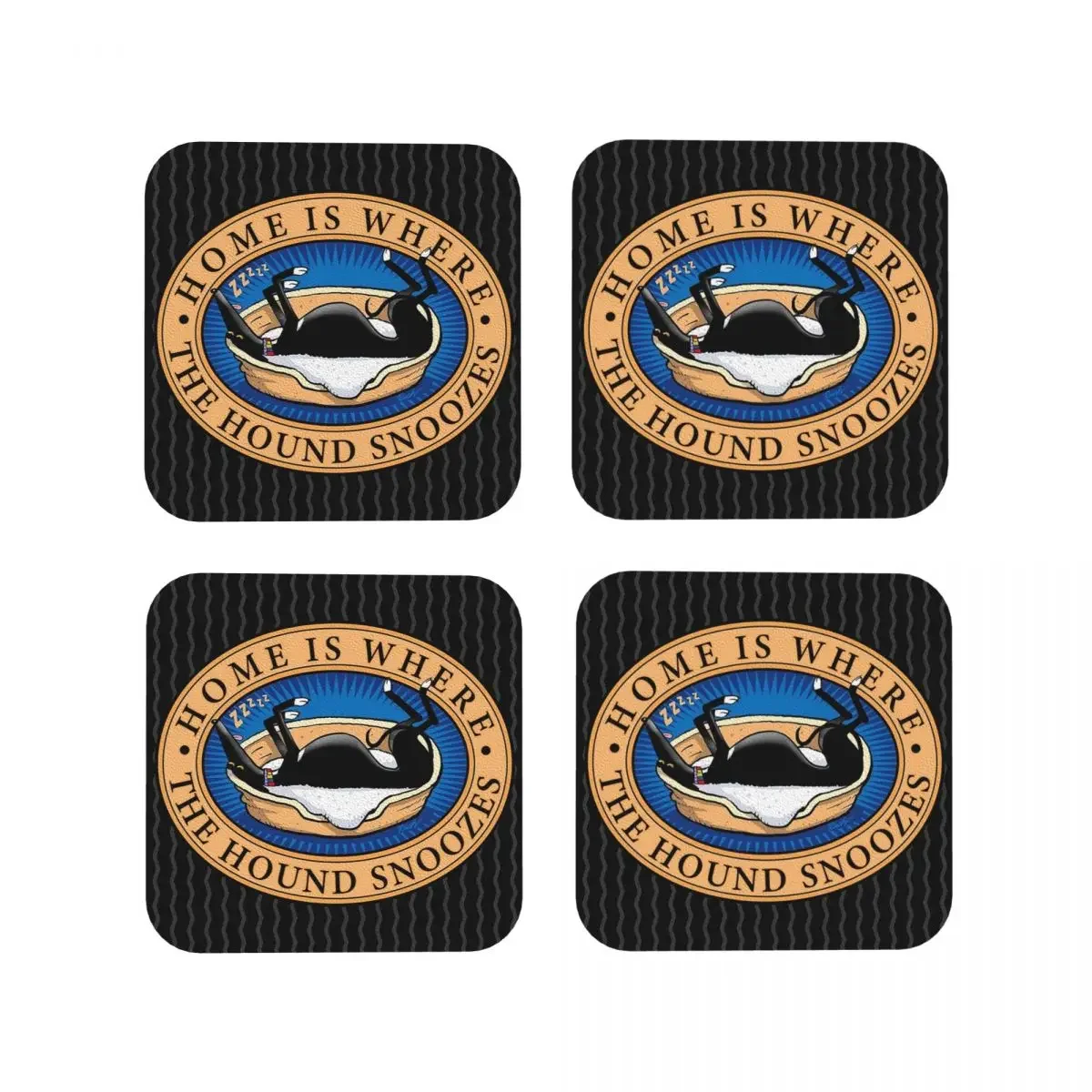 Home Is Where The Hound Snooz Coasters Kitchen Placemats Non-slip Insulation Cup Coffee Mats For Home Tableware Pads Set of 4