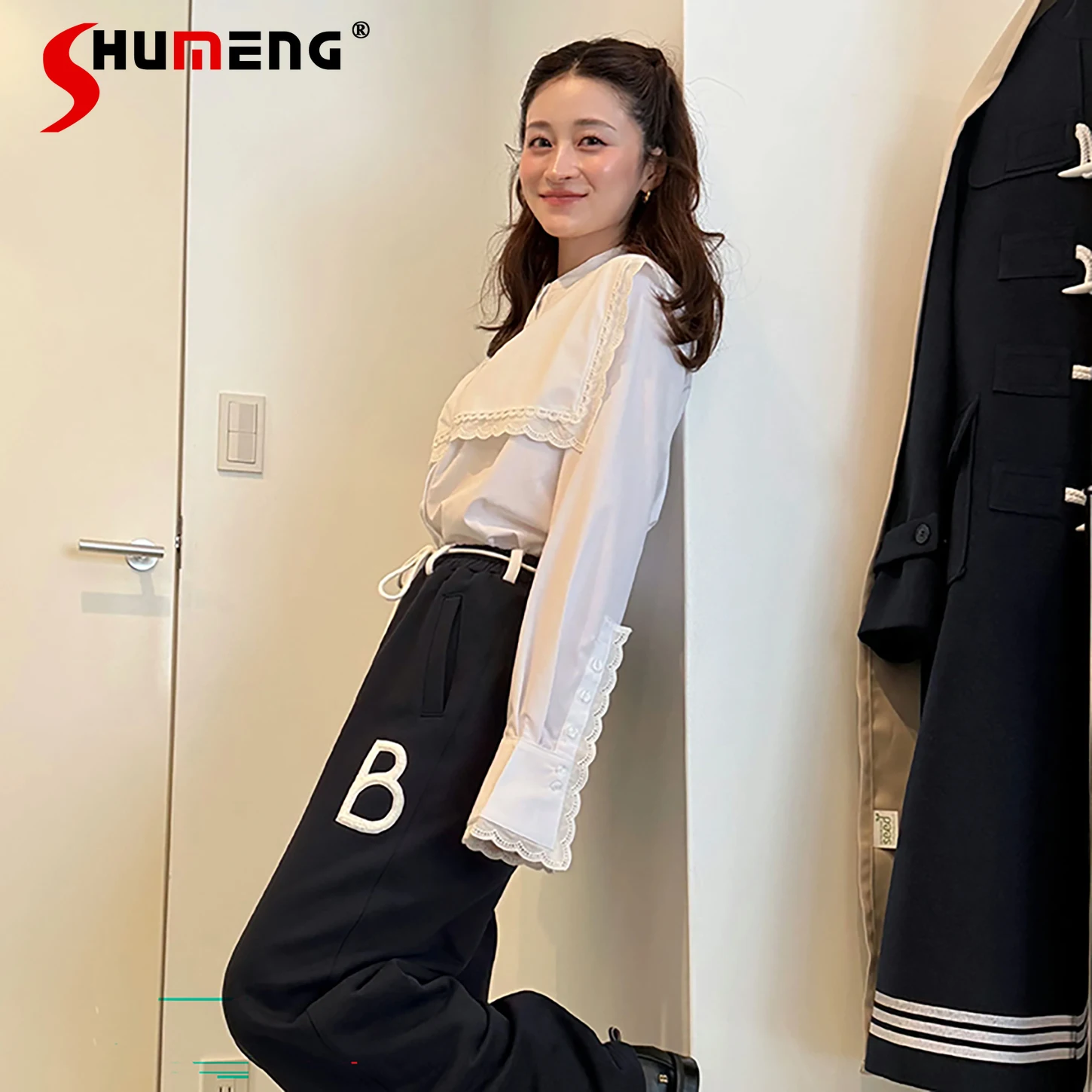 

2025 Spring and Autumn New Japanese Style Sweet White Long Sleeve Shirt Girls Loose Slimming Elegant Casual Blouses Top Women
