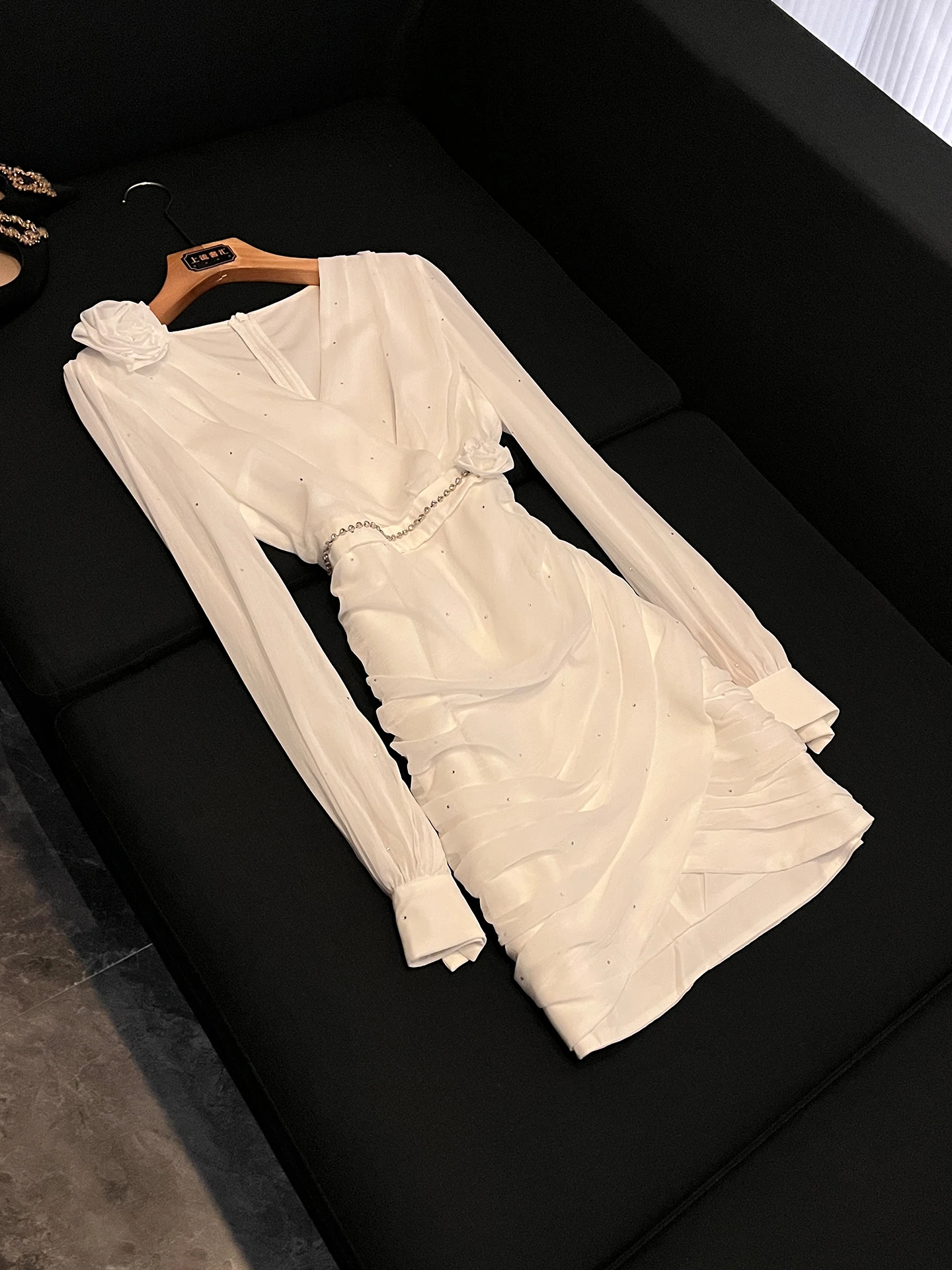 

Ele Long Sve V-Ne Diamond Embellied Wrap Waist Bodycon Dr lectual Sle l Waistline Spring Autumn