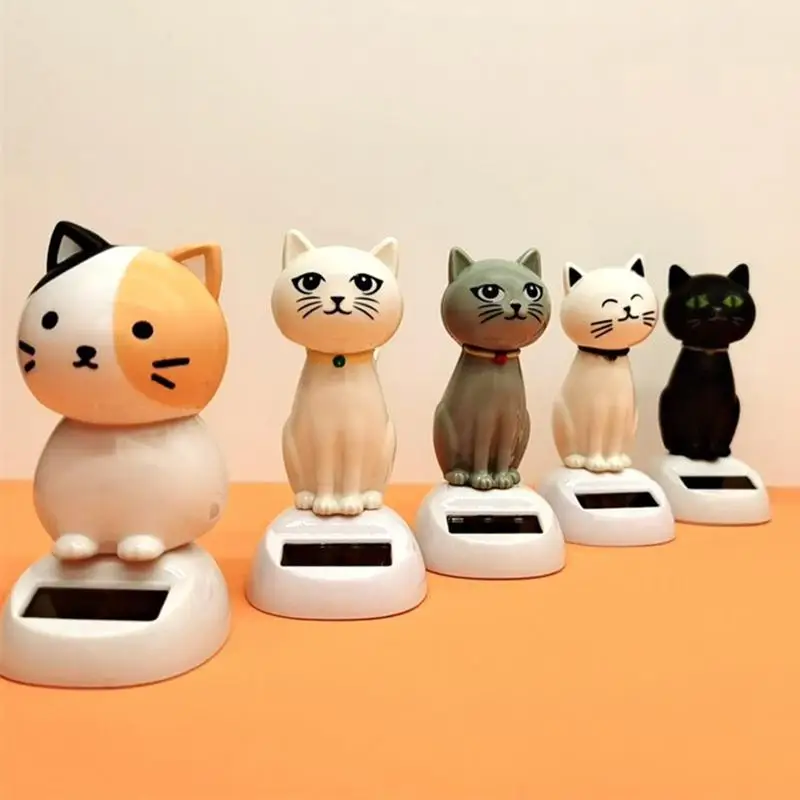 Decoración Solar para coche con forma de gato, juguete de gato de dibujos animados, decoraciones para el salpicadero, muñeca con cabeza móvil Solar, decoración de dispositivo pequeño de gato negro
