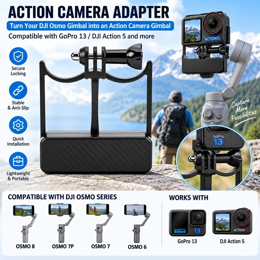 Plastic Gimbal Adapter Mount Horizontal Vertical Switching Black Gimbal Mount Plate for DJI OSMO 8/7P/7/6 OM5 6 /OSMO Mobile4 3