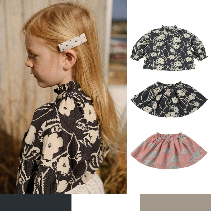 

Wisdom Kids Girls' Long Sleeved Shirt 2025 Autumn/Winter New All Cotton Girls' Corduroy Printed Half Length Skirt