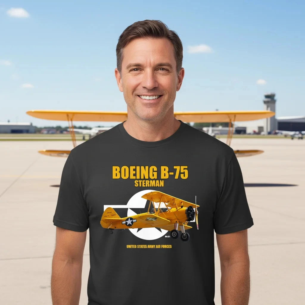 Boeing B-75 Stearman Military Training Tactics Brand Graphic Tee Cotton Mens Womens T-Shirt Outdoor Top