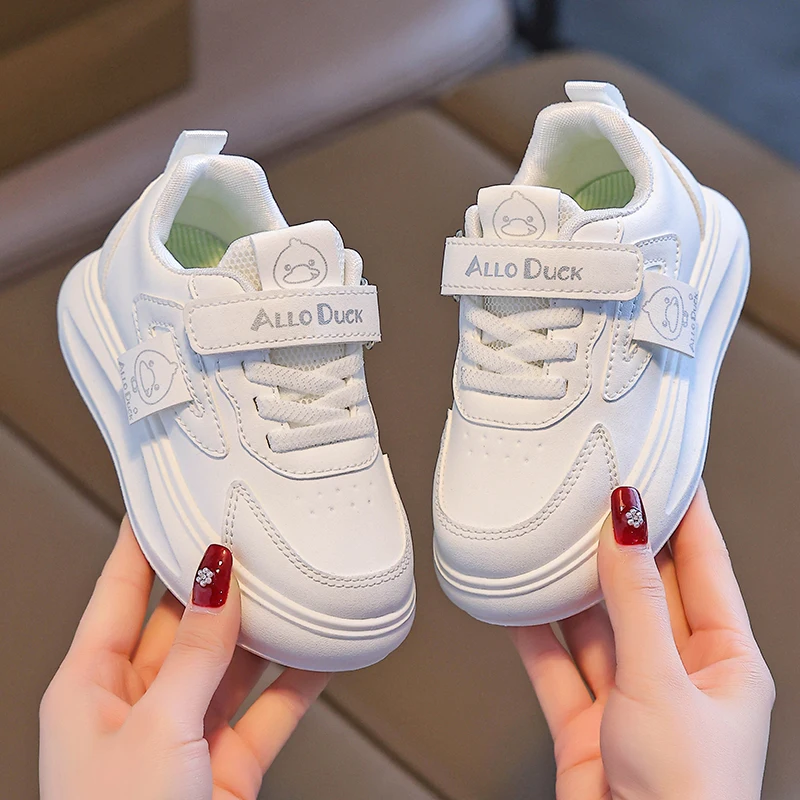 

Yellow Duck Children's White Sports Shoes Leather Upper Waterproof Casual Running Shoes for Boys And Girls Spring Autumn