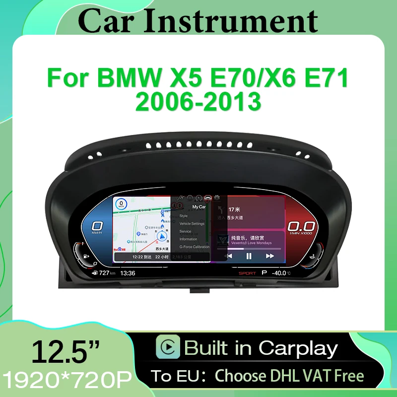 Car LCD Instrument Carplay For BMW X6 E71 X5 E70 Speed Meter Screen Dashboard Car Multimedia Player Digital Cluster Cockpit