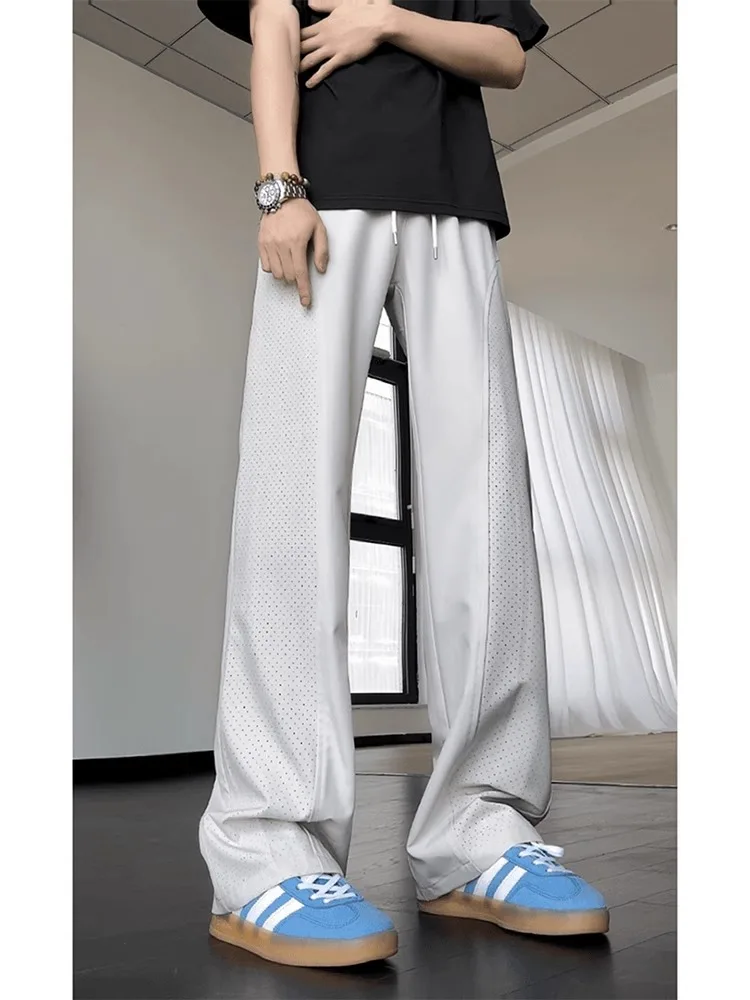 ผู้ชายฤดูร้อนผ้าไหมน้ําแข็งบาง Qui แห้งสบายๆกางเกง Breathable Me มีดขาตรงกางเกงขายาว Faionable หลวม Fit