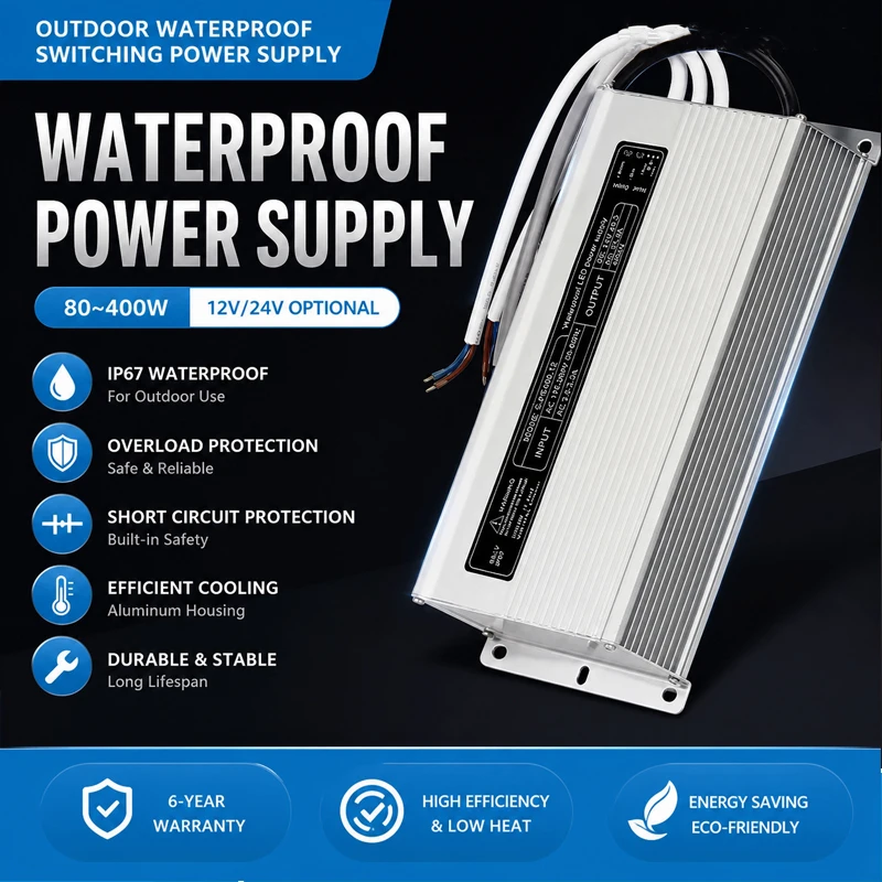 

Waterproof switching power supply DC12V24 to AC 85V-264V 80W100w200w250W 300W 400W outdoor LED light transformer IP67
