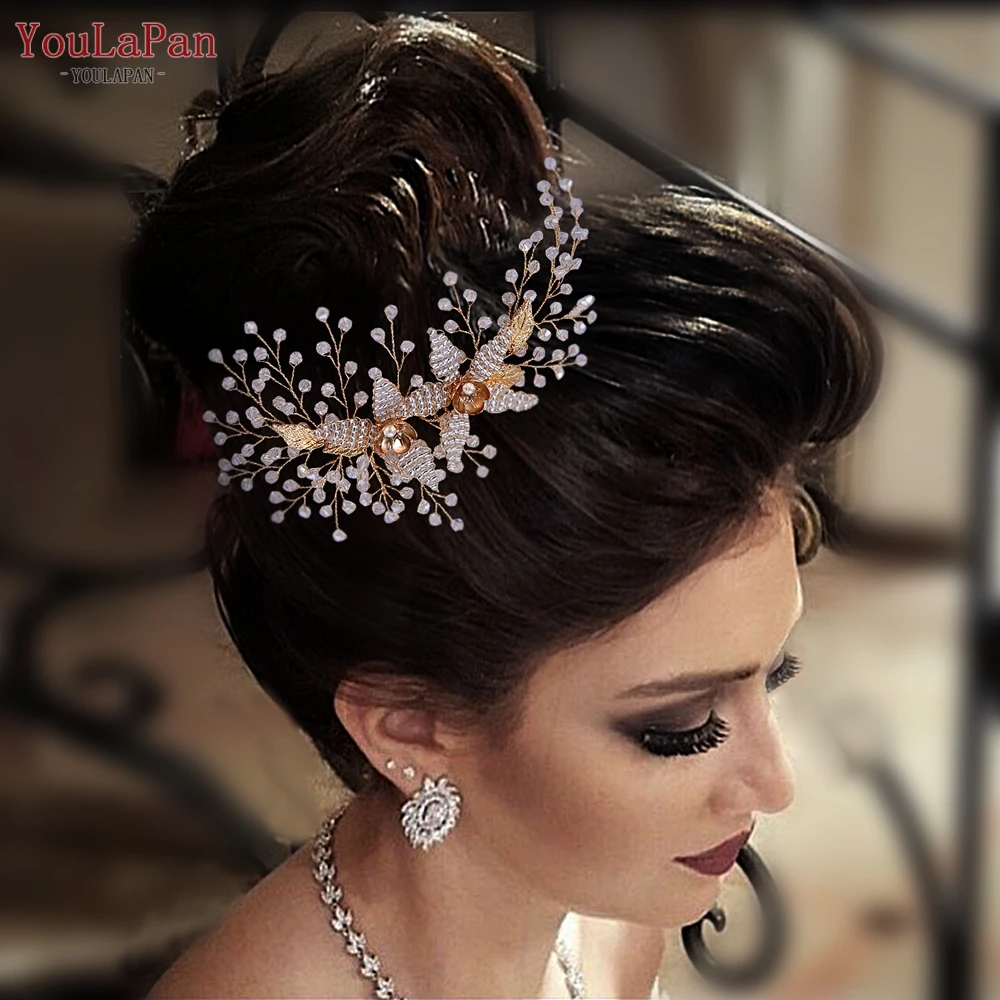 Youlapan hp54 casamento tiara de cristal noiva headwear mulher pente de cabelo strass frisado nupcial grampo de cabelo acessórios headdresses