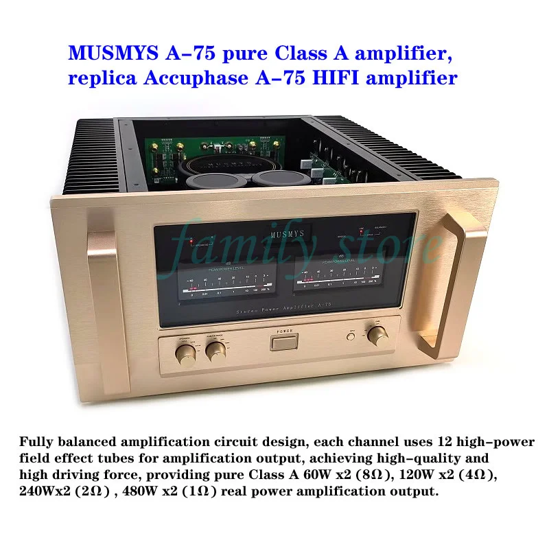 High-end Class A power amplifier MUSMYS A-75,Replica Accuphase A-75 HIFI power amplifier, pure Class A: Stereo 480W*2