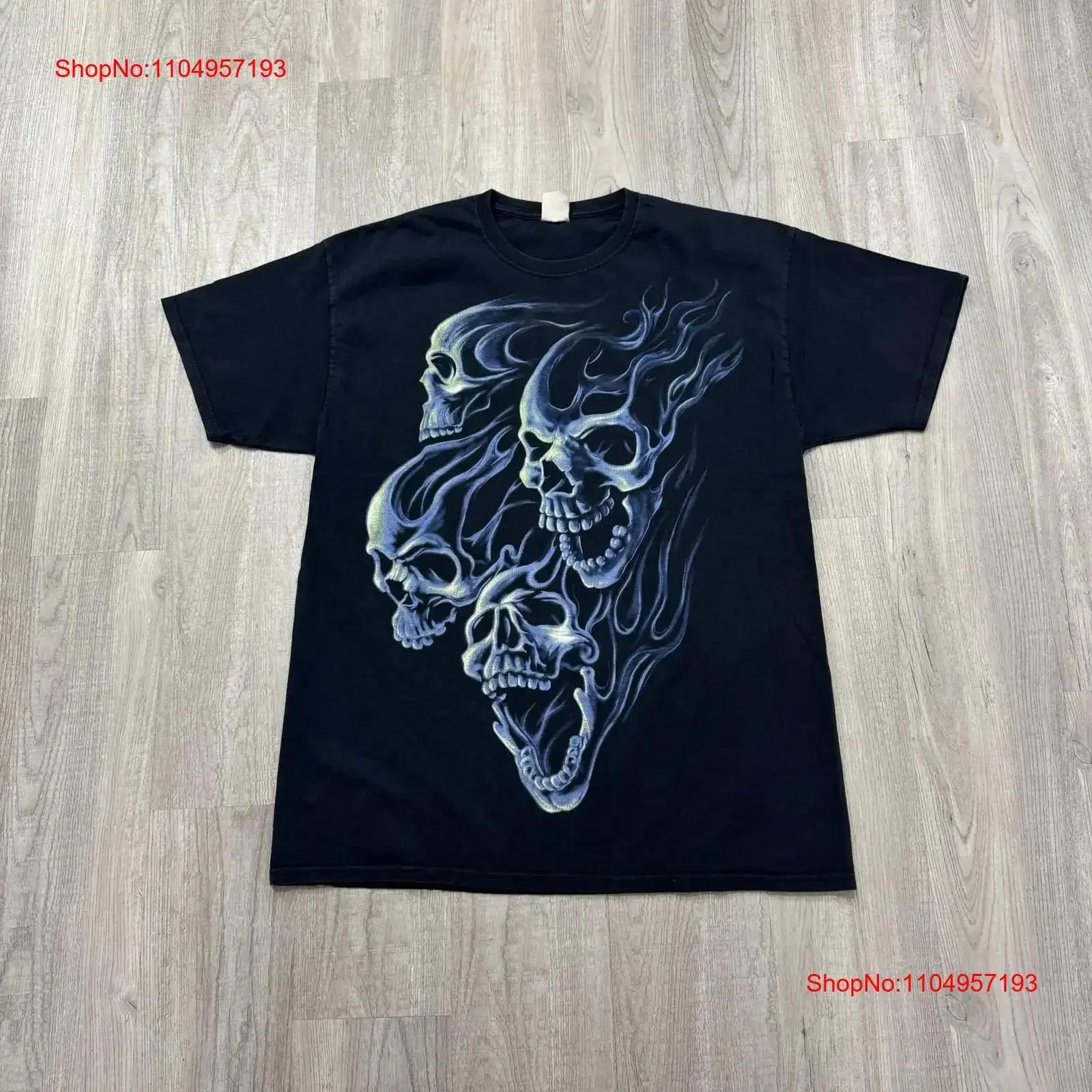 

Vintage Flaming Skull T Shirt Men's Extra Large Black Blue y2k Grunge Cyber Goth vintage Washed Versatile Comfortable