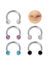 5pcs Full Rhinestone Ball Nose Piercing Ring for Women Girl Stainless Steel Nose Septum Barbell Ring Trendy Ear Lobe Earring
