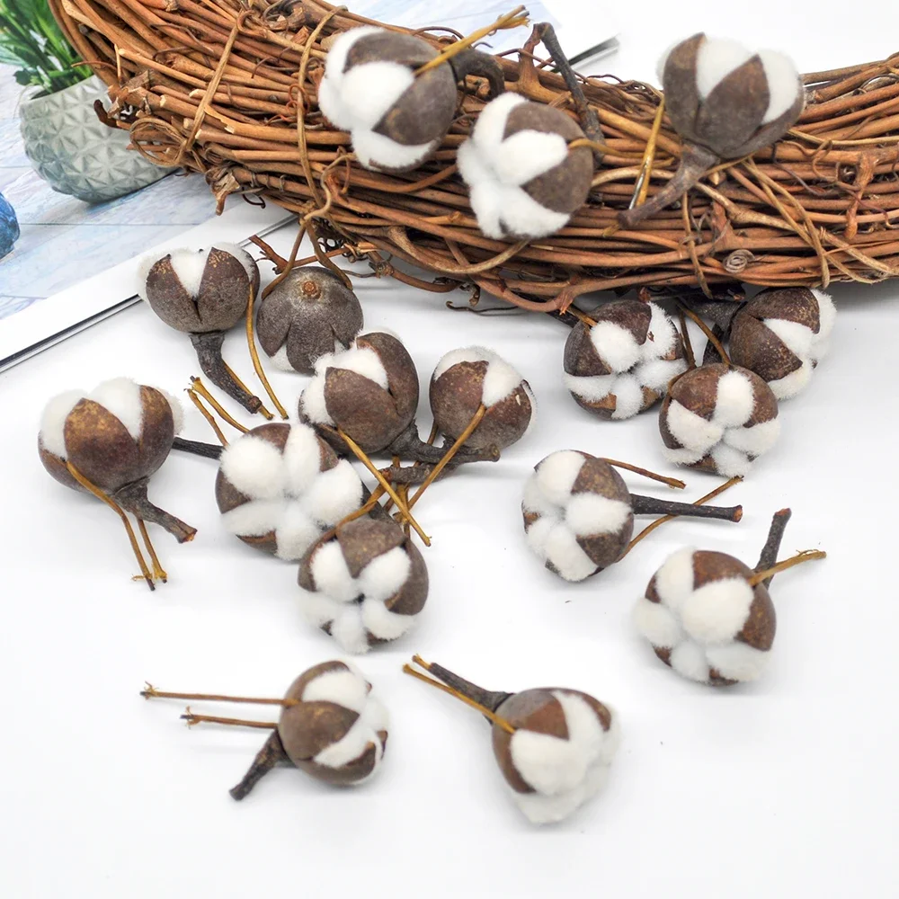 12Pcs Artificial Kapok Head Dried Flower White Natural Cotton Flower Head DIY Wreath Bouquet Easter Decoration Fall Home Decor