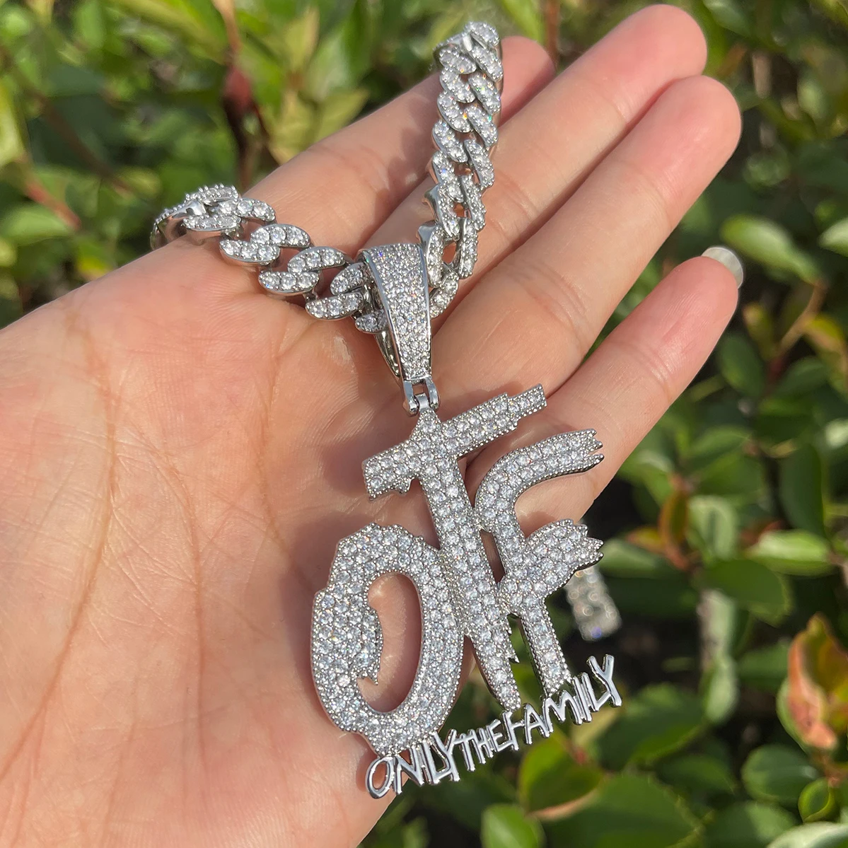 Bubble Letter Iced Out Pendant Only The Family Necklace for Men Prong Setting Cubic Zirconia Hip Hop Jewelry