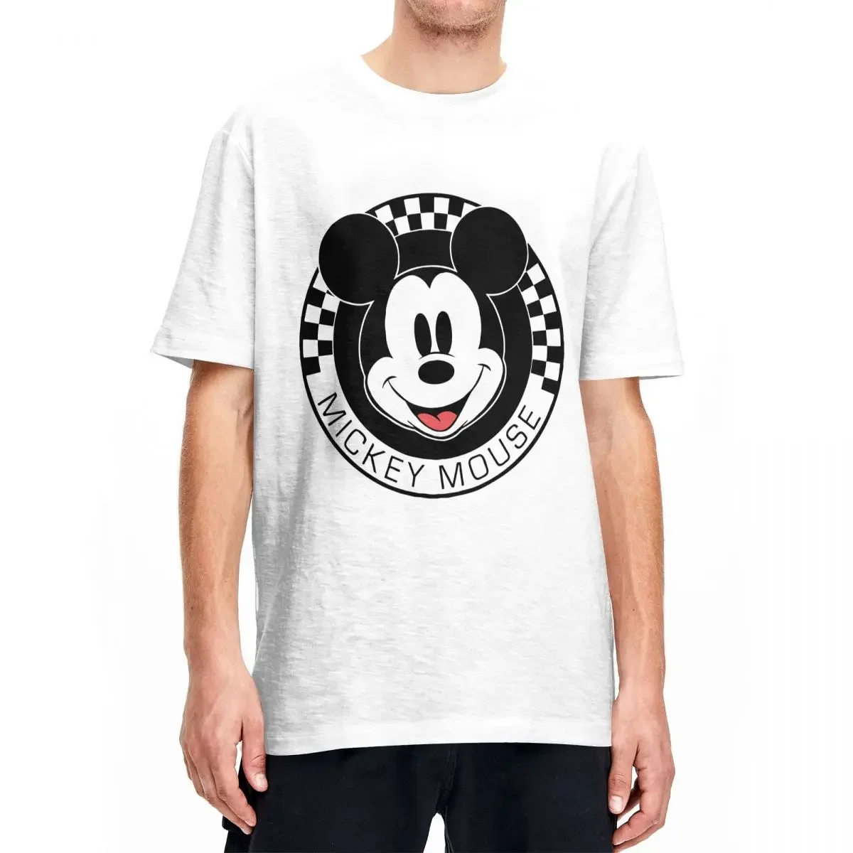 Men Women T-Shirt Mickey And Friends Mickey Mouse Pure Cotton Tee Shirt Checkerboard Circle T Shirts O Neck Tops Graphic Printed