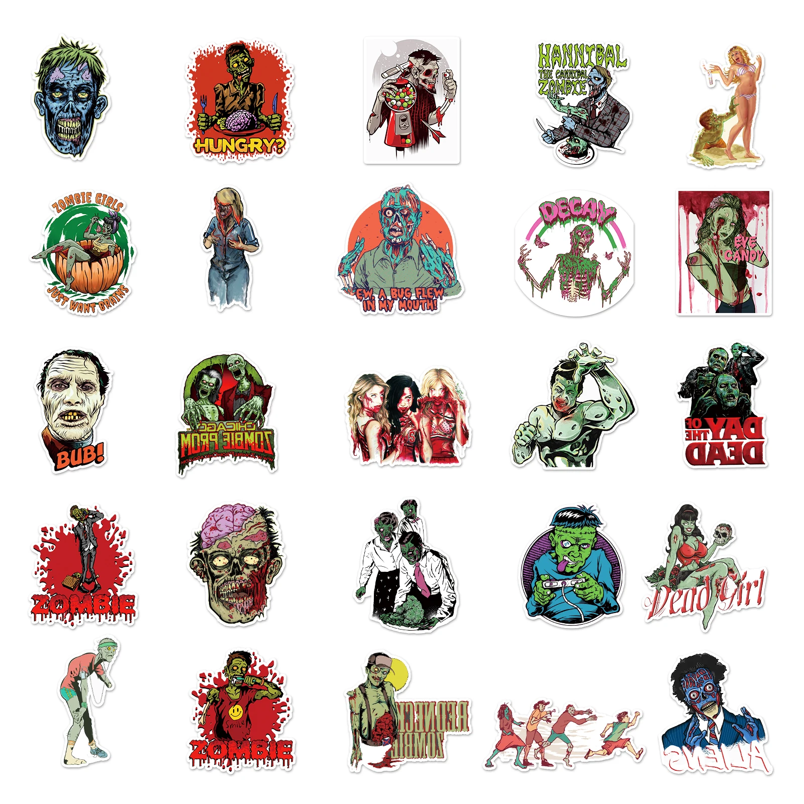 50pc Zombie series Cartoon Cute Graffiti Stickers Suitcase Laptop Guitar Skateboard Personalized Decoration Stickers