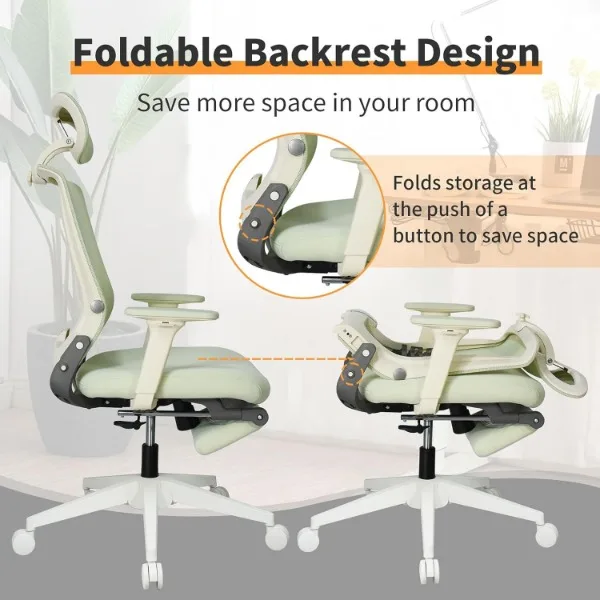 Foldable Ergonomic Office Chair, High Back Desk Chair with Footrest, Mesh Back Computer Chair with Fixed Headrest