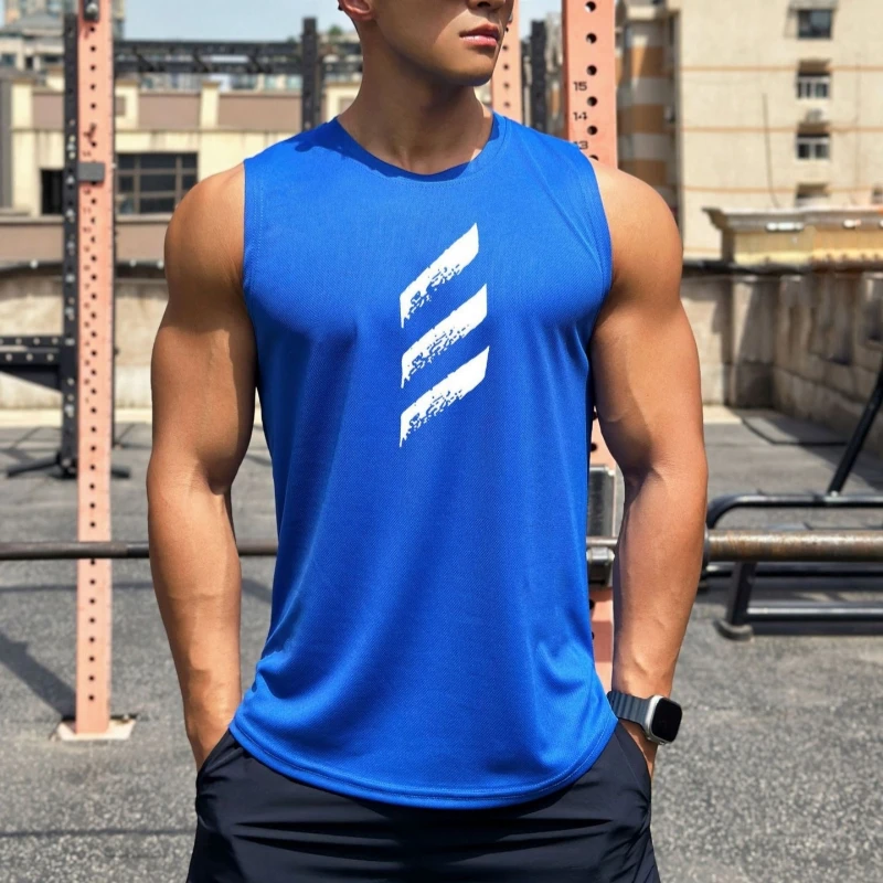 2026 Men Mesh Breathable Vest Round Neck Sports Gym Running Sleeveless Top