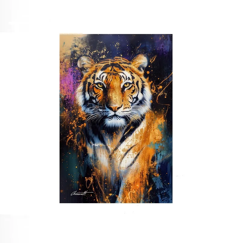 Chromat Arcanov Solar Majesty - Tiger , Print Art Canvas Poster, For Living Room Decor, Home Wall Picture