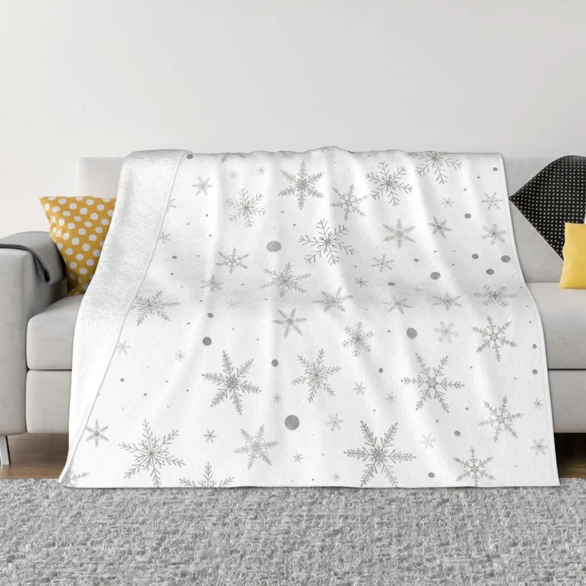 

Twinkle Snowflake Silver Grey White Blanket Fleece Summer Cold Artistic Lightweight Throw Blankets for Home Office Plush Quilt