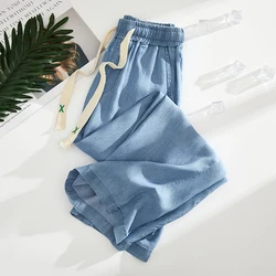 Summer Women's plus Size Denim Pants High Waist Wide Leg Cold Tone Style Vintage Processed Jeans Ladies Fashion