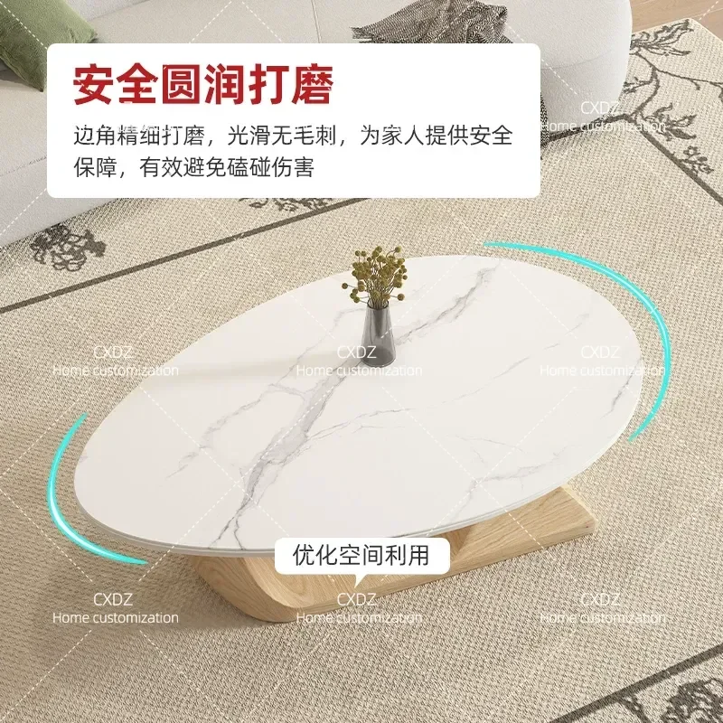 Small Oval Rock Slab Coffee Table Solid Wood Wabi Sabi Style Modern Living Room Light Luxury Irregular Shape Small Tea Table