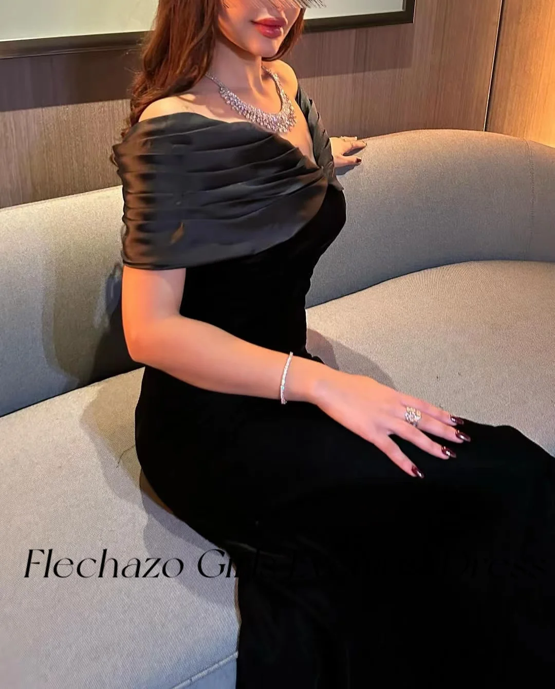 Flechazo Black Evening Dresses Off Shoulder Mermaid Floor-Length Simple Formal Elegant Dress For Women 2024 vestido de casamento