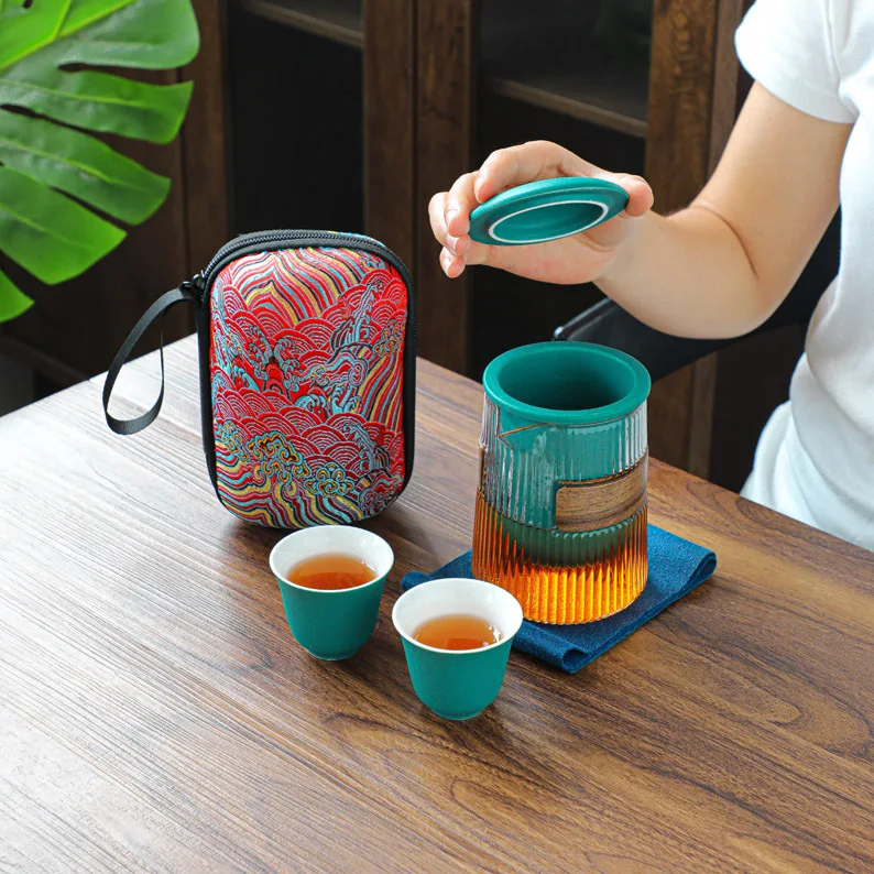 

Glass quick cup portable travel tea set small set simple single Japanese outdoor tea pot Kung Fu tea cup